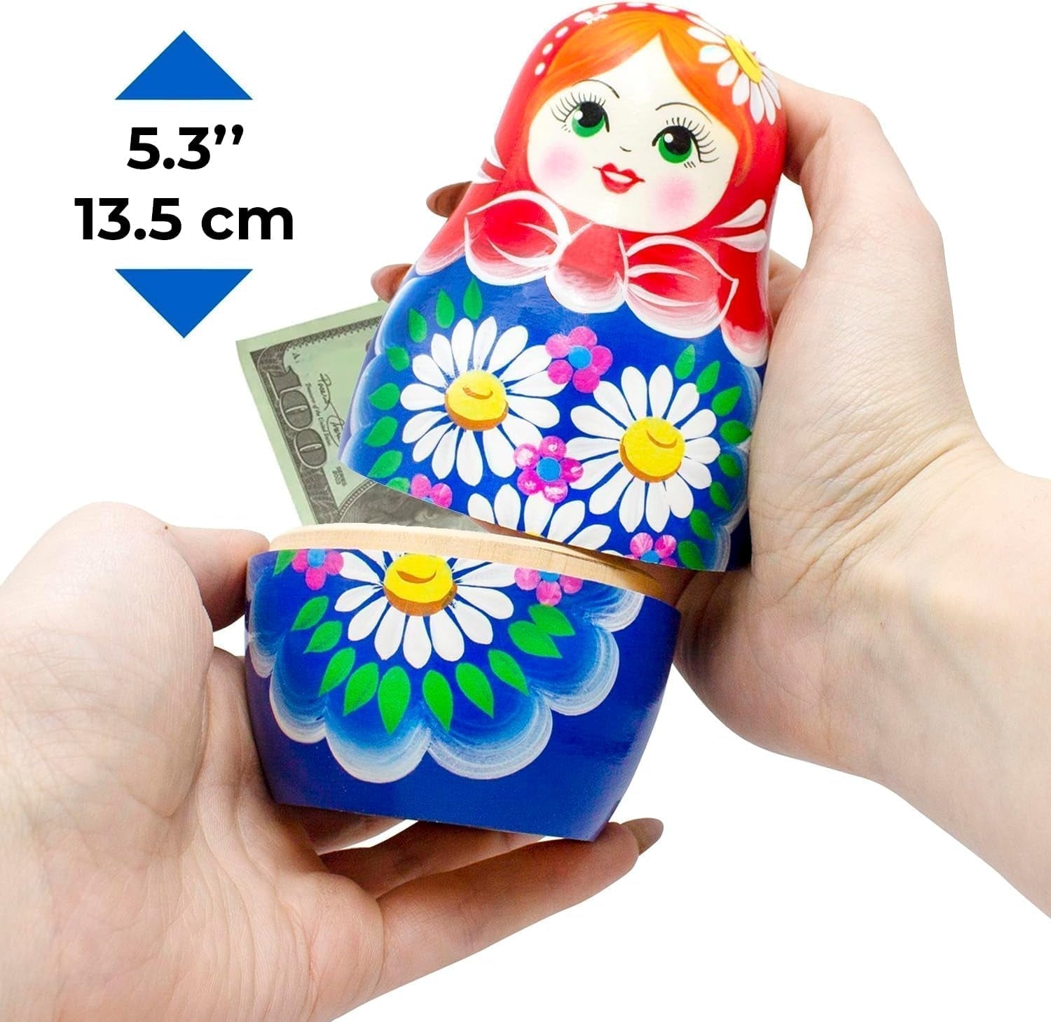 Russian Nesting Dolls Piggy Banks 6'' - Matryoshka Dolls Saving Money Bank - Matryoshka Wooden Nesting Doll Piggy Bank - Russian Doll Money Saving Box - WORLD TIME VISITS