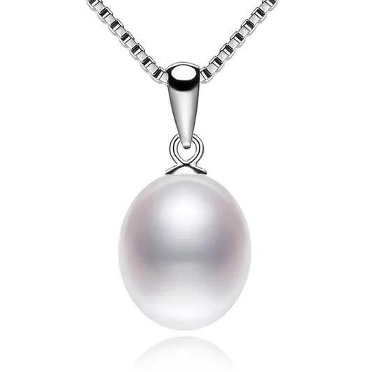 Classic 925 Sterling Silver Chain with Natural Cultured Pearl Pendant Necklace for Women Fine Jewelry Gifts FEIGE - WORLD TIME VISITS