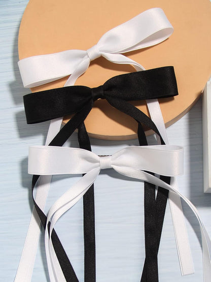 Tassel Ribbon Bowknot Hair Clips for Women - 4Pcs Barrettes with Long Tail, Solid Accessories for Girls, Claw Clips with Bow in Black and White