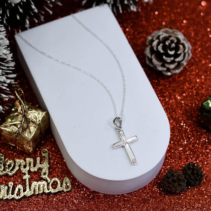 Spiritual Cross of Faith Inlaid White Mother of Pearl .925 Sterling Silver Pendant Necklace | Religous Necklace Jewelry for Women | Jewelry Gift