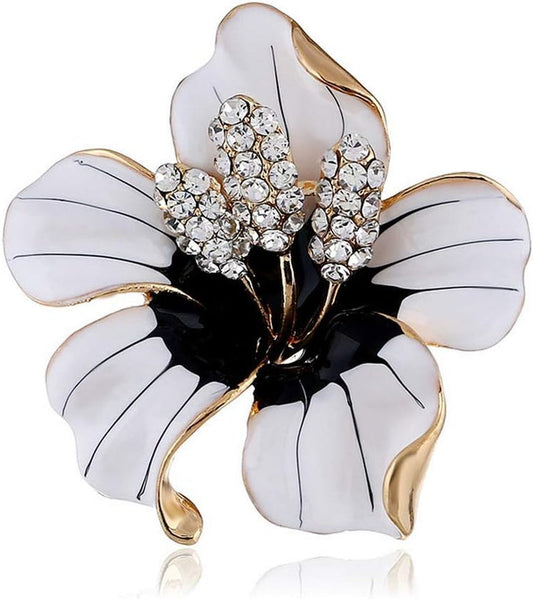 Fashion Enamel Lapel Pin Lily Flower Brooch Pins,Broaches and Pins for Women Crystal Diamond Alloy Plating White
