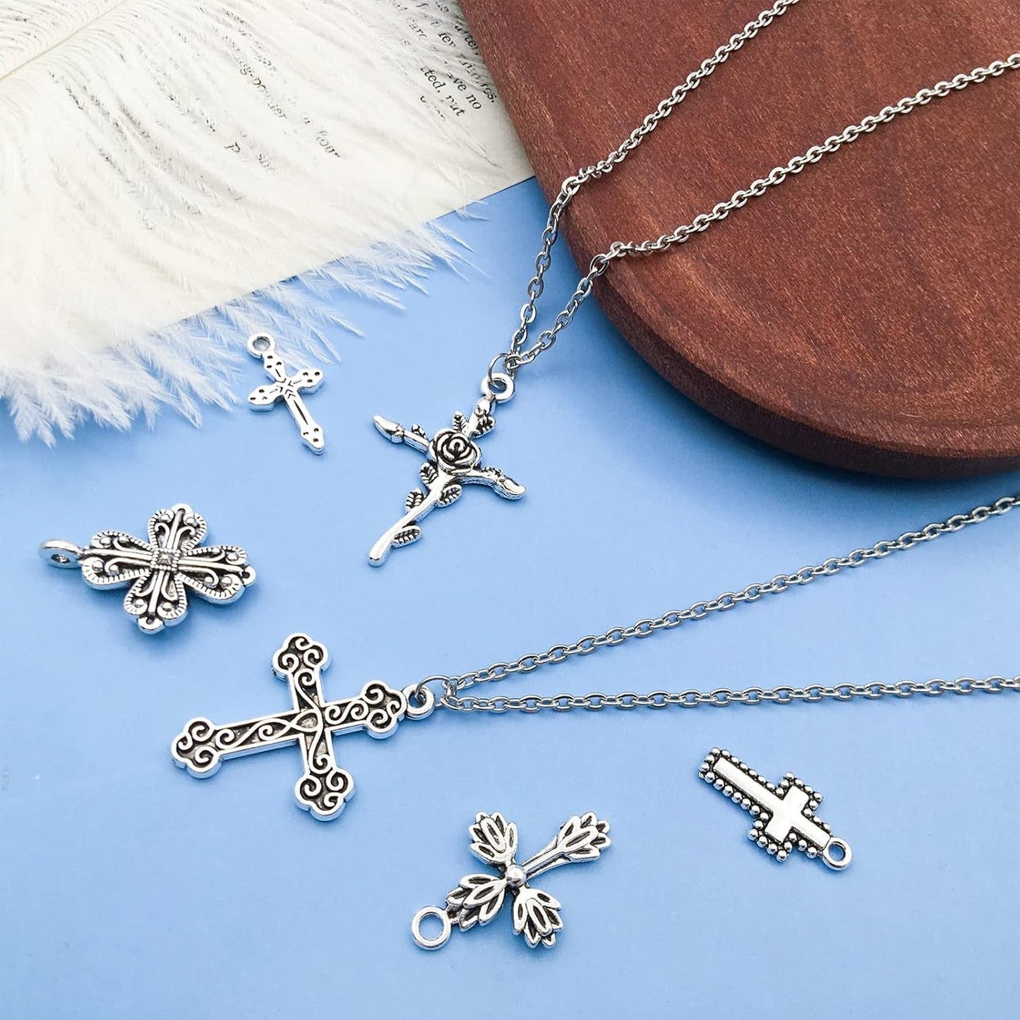 120Pcs Antique Silver Cross Charms for Jewelry Making Alloy Cross Charms for DIY Crafts (SN024)