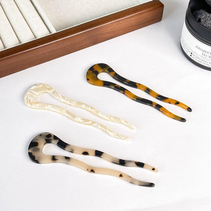 4.6Inch U Shaped Acetate French Hair Pin Tortoise Shell 2 Prong Bun Hair Sticks for Women Thick Long Hair(Pack of 3)