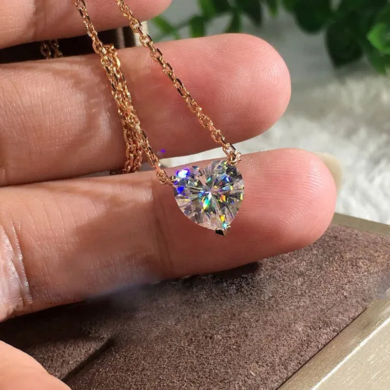 Fashion Rose Gold Color 1ct Heart Cut Moissanite White Sapphire Diamond Pendant Necklace Bridal Jewelry Gifts - WORLD TIME VISITS