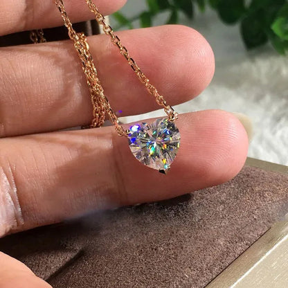 Fashion Rose Gold Color 1ct Heart Cut Moissanite White Sapphire Diamond Pendant Necklace Bridal Jewelry Gifts - WORLD TIME VISITS