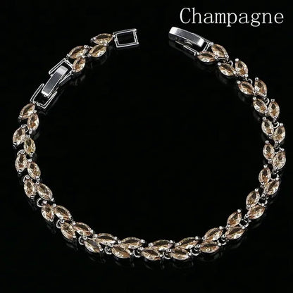 Trendy 2019 Cubic Zirconia Jewelry 925 Silver Leaf Charm CZ Crystal Female Bracelets Bangles for Women