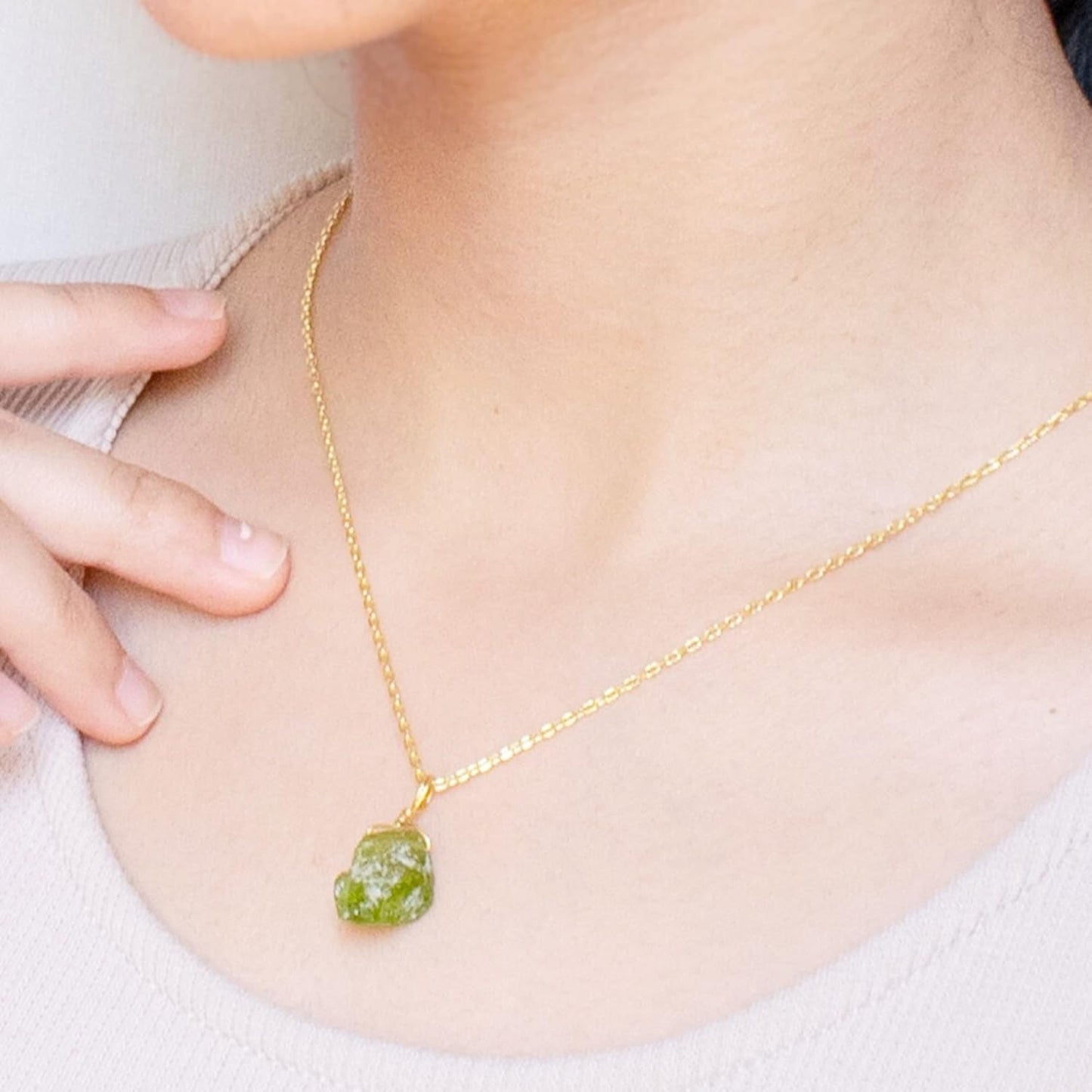 Peridot Pendant Necklace, Rough Green Crystal Pendant, Raw Gemstone Necklace, August Birthstone Jewelry, 925 Silver 14K Gold Plated 16+2 Inch Adjustable Chain