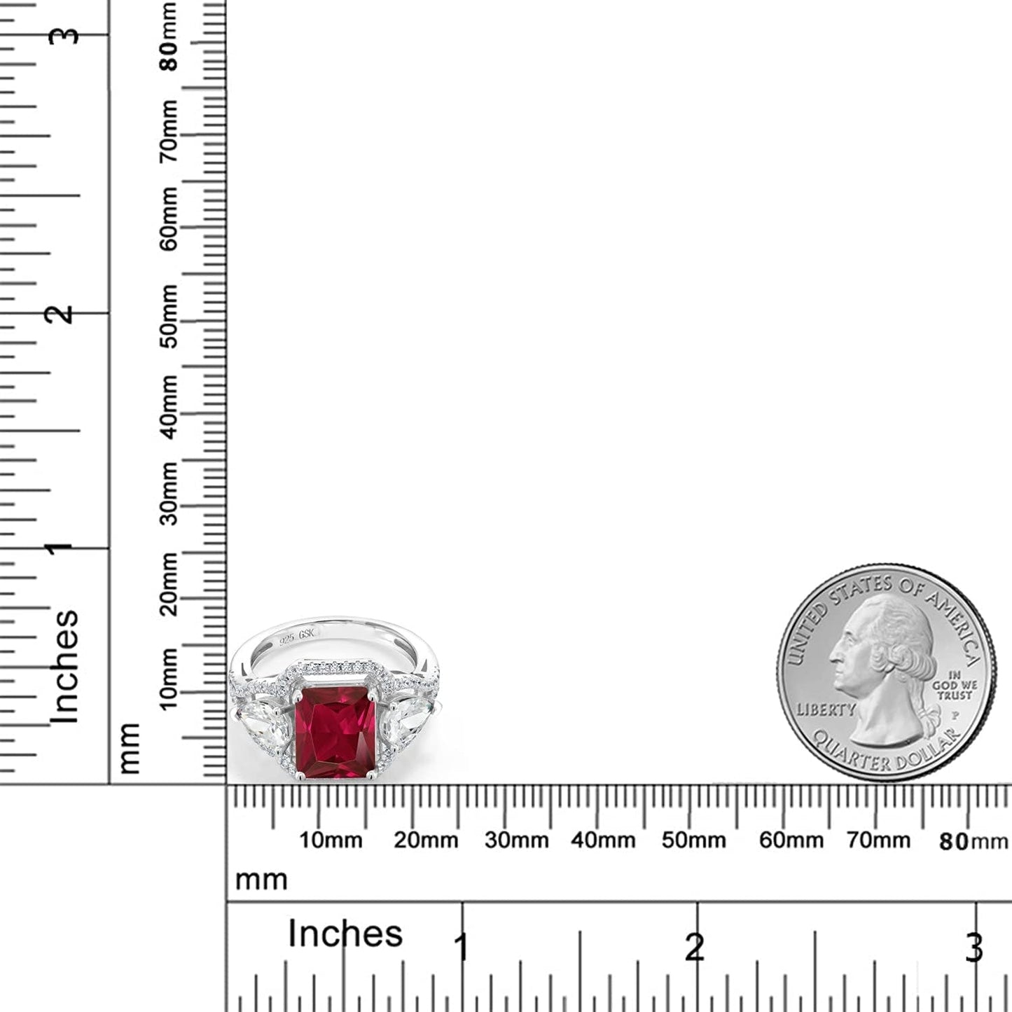 925 Sterling Silver Red Created Ruby Ring for Women (4.59 Cttw, Emerald Cut 10X8MM, Gemstone July Birthstone, Available in Size 5, 6, 7, 8, 9)
