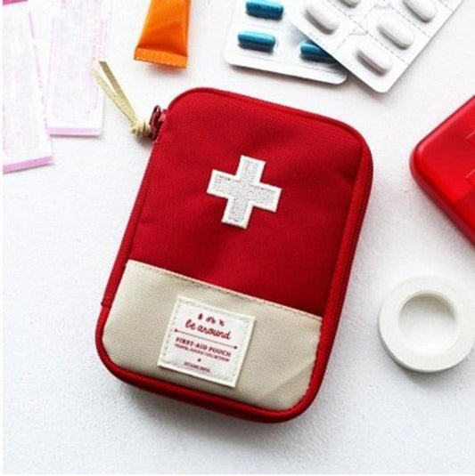 Portable Medical Bag,  Small Volume Emergency Survival Drug Storage First-Aid Kit Outdoor Treatment Home Rescue Packet Aid Outfit (Red, L)