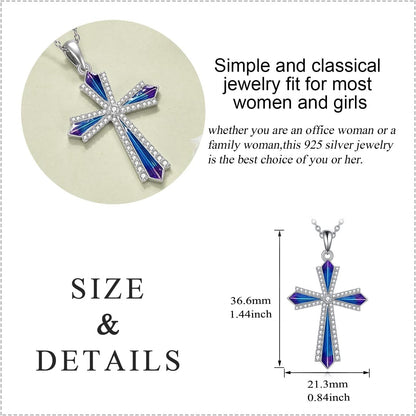 Cross Necklace 925 Sterling Silver Cubic Zirconia CZ Cross Crucifix Pendant Necklace Jewelry for Women Men Girls