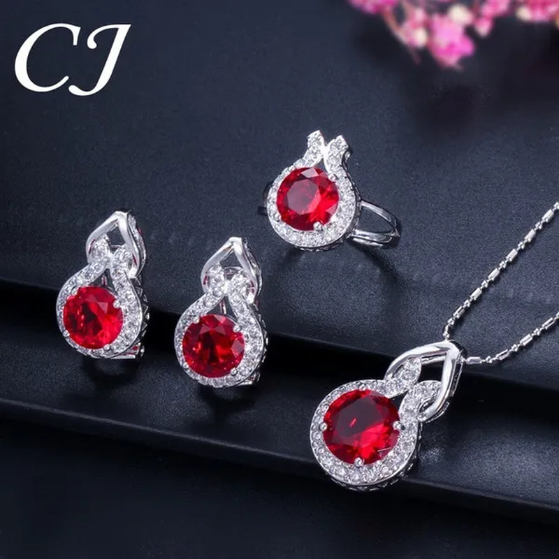 CANDICE Fashion Party Jewelry Set Sterling Silver Round Cut Blue Crystal Pendant Necklace Earrings Ring Set For Lady