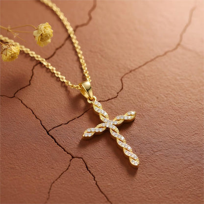 Cross Necklace 14K Gold Cross Necklaces for Women Twisted Cross Infinity Open Loop Pendant Necklace for Womens Religious Jewelry