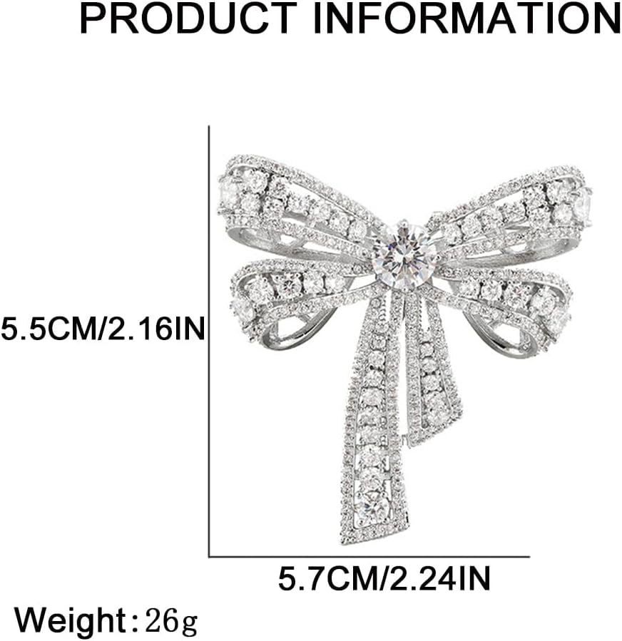 Rhinestone Bow Brooch Pin for Women Shiny CZ Crystal Pearl Dangling Ribbon Bow Knot Lapel Pins Wedding Party Dance Banquet Dress Suit Shirt Scraf Clip for Clothes Accessories Jewelry
