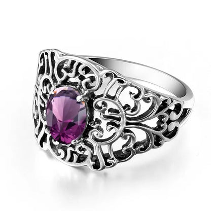 2017 Luxury Big Purple Created Amethyst Stone Ring Vintage Crystal Antique Rings for Women Party Christmas Gift Turkish Jewelry