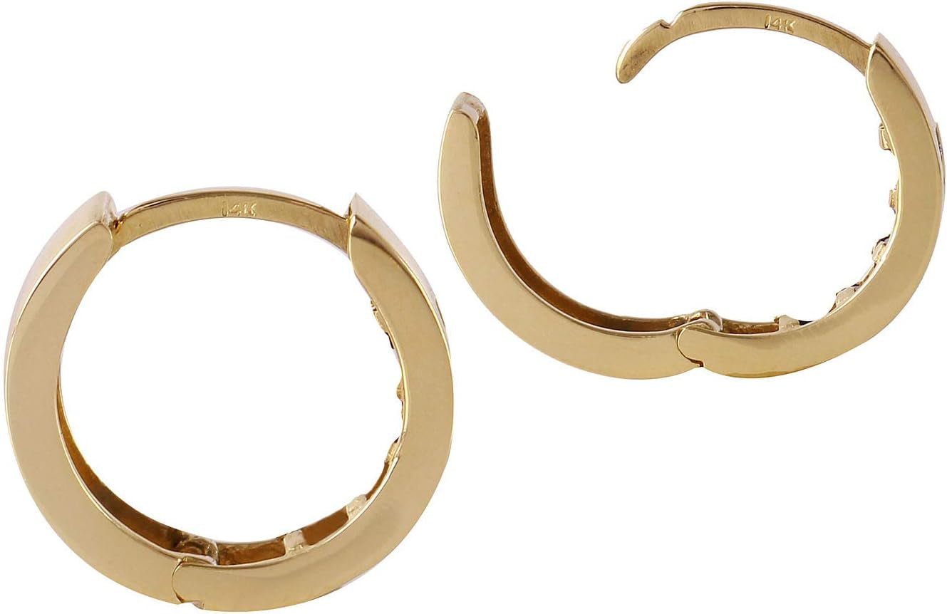 14K Solid Yellow Gold Hoop Huggie Earrings with 1.3 CTW Natural Pink Sapphire