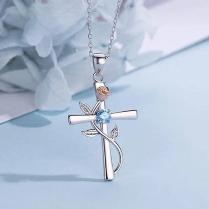 Trendy Flower Cross Necklace for Women Engagement Wedding Accessories Valentine's Day Gift