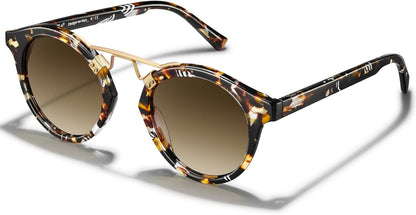 Small Face Acetate Polarized Sunglasses for Women UV Protection, Retro Double Bridge Eyewears Metal Brow round Sunnies