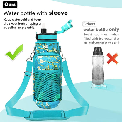 32 Oz Water Bottles with Straw & Strap, Motivational Water Bottles with Times to Drink, BPA Free Reusable Sports Water Bottle with Sleeve Carrier for Hiking, Travel, Running or Fitness