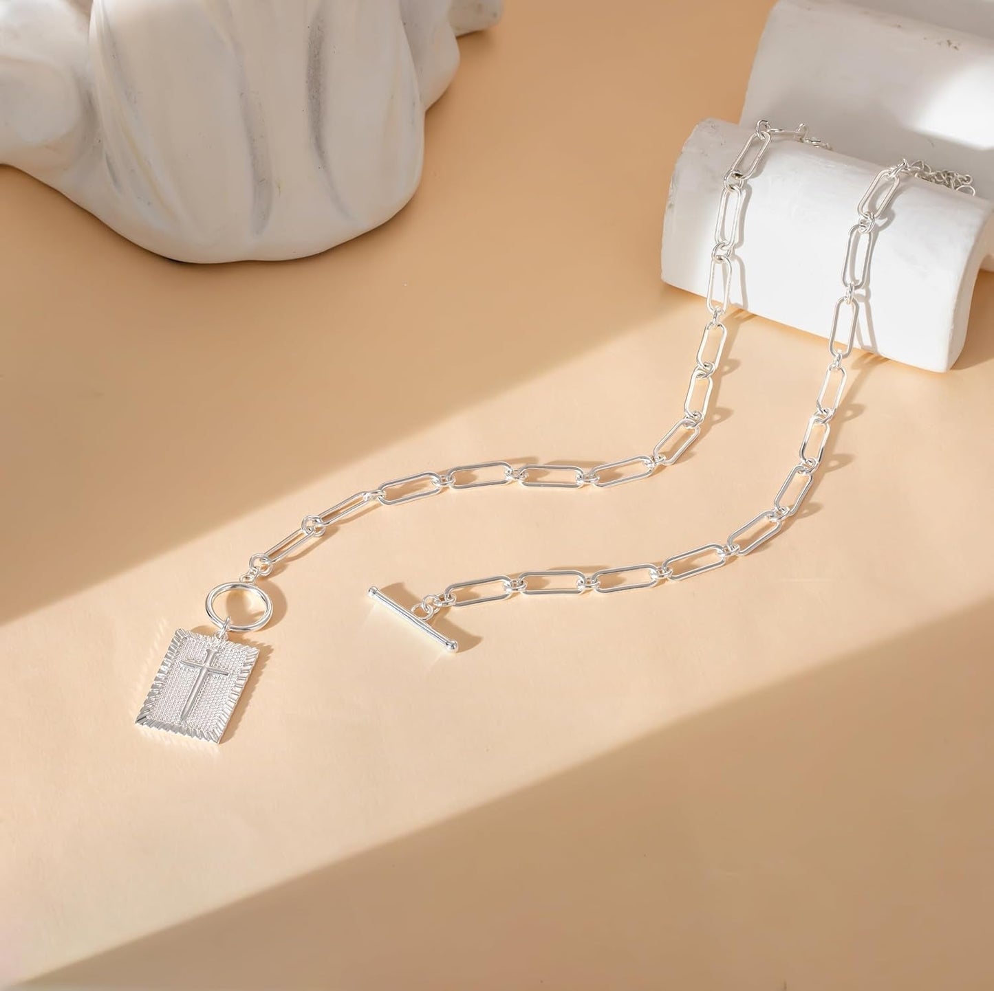 14K Gold Plated/Silver Plated Cross Necklace for Women Trendy Chunky Cross Pendant Necklace Toggle Clasp Paperclip Box Chain Charm Necklaces for Women Jewelry Gift Christian Religious Baptism