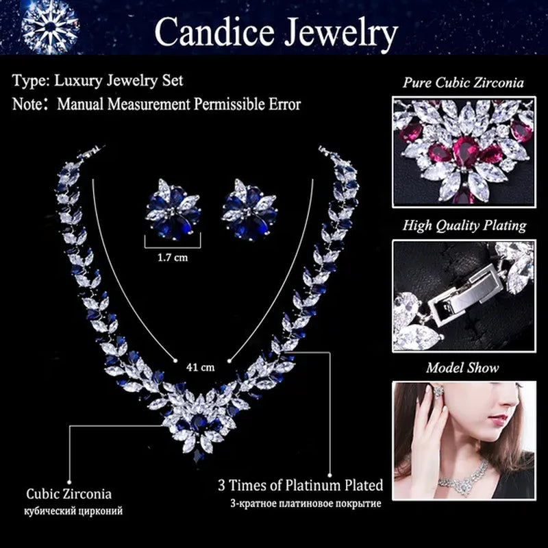 CANDICE White Gold Plated Marquise Red Zirconia Stone Necklace Earrings Sets for Wedding Luxury Party CZ Jewelry Set - WORLD TIME VISITS