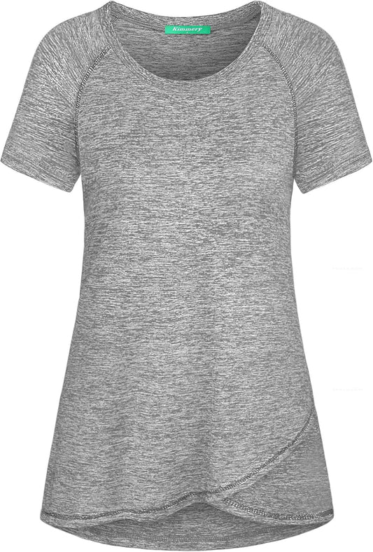 Woman Raglan Sleeve round Neck Irregular Hem Yoga Workout Shirt Sizes M-3XL - WORLD TIME VISITS