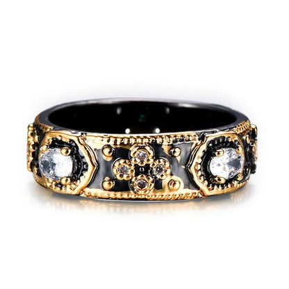 Punk Men and Women Unique Black Gold Gold Two-color Oval White Diamond Side Plum Ring
