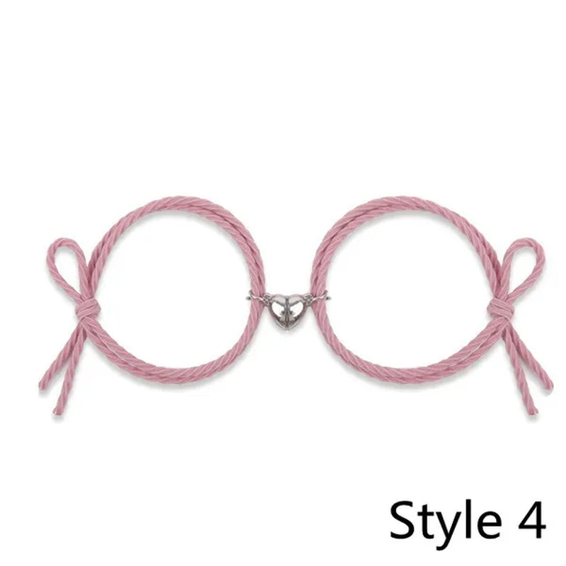 2Pcs Magnetic Bracelet Stainless Steel Heart Pendant Charm Couple Bracelets for Lover Friend Men Women Braid Rope Bracelets