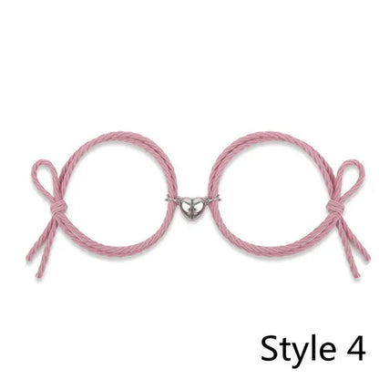 2Pcs Magnetic Bracelet Stainless Steel Heart Pendant Charm Couple Bracelets for Lover Friend Men Women Braid Rope Bracelets