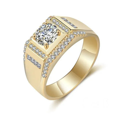 Gold Plated Ring Austrian Cubic Zirconia CZ 925 Sterling Silver Wedding Band Size 7-13 Men's Gifts Ideas Husband Jewelry Ring