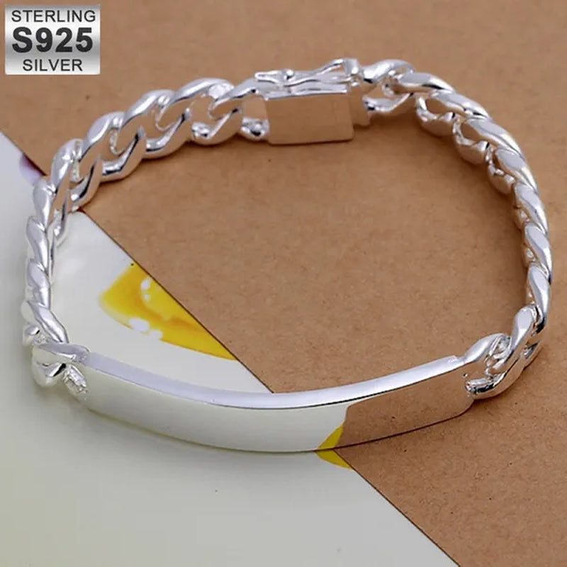 Charm 925 Sterling Silver Design Noble Pretty 10MM Mens Chain Jewelry Fashion Geometric Bracelet