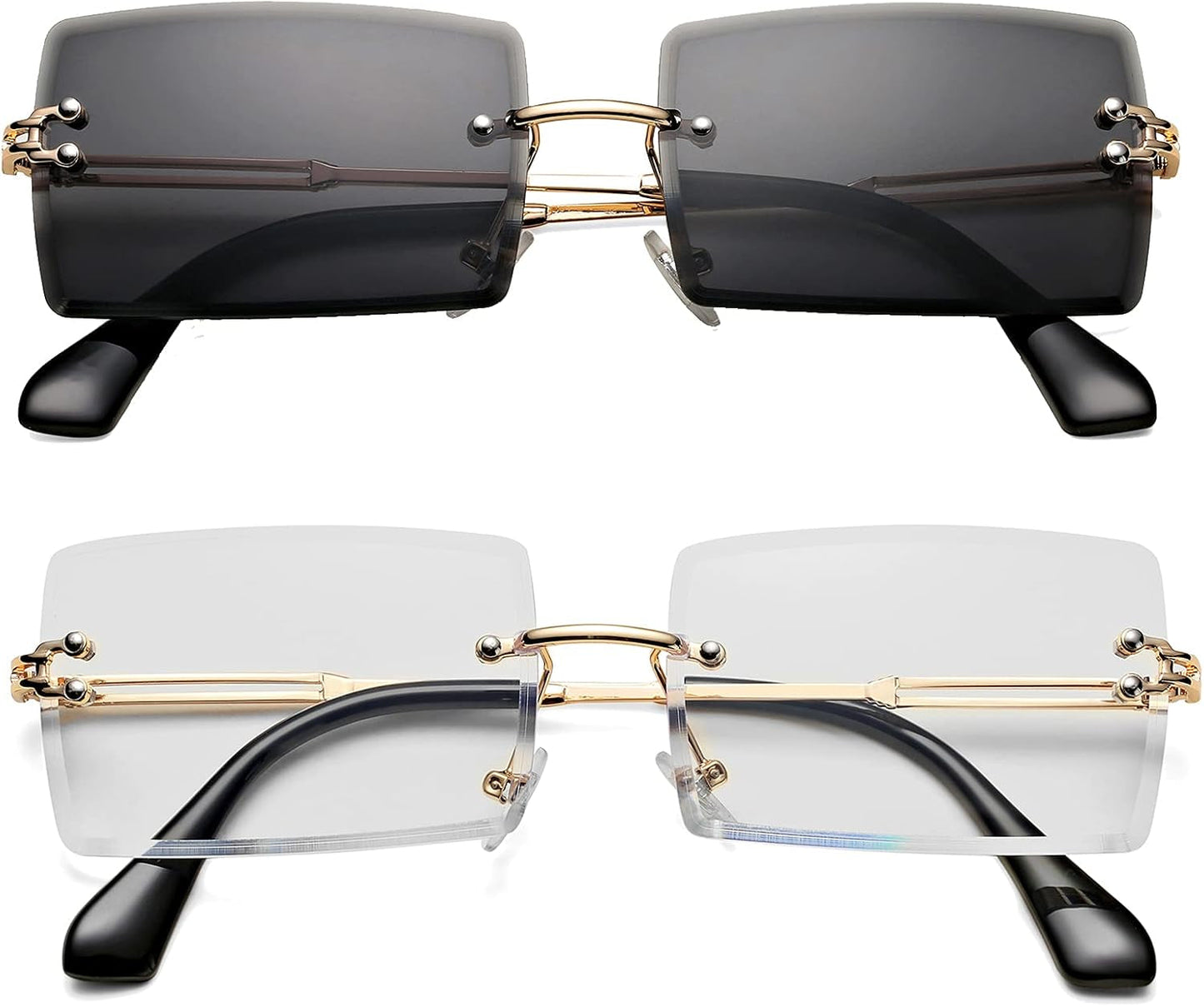 Rectangle Sunglasses for Men/Women Small Rimless Square Shade Eyewear - WORLD TIME VISITS