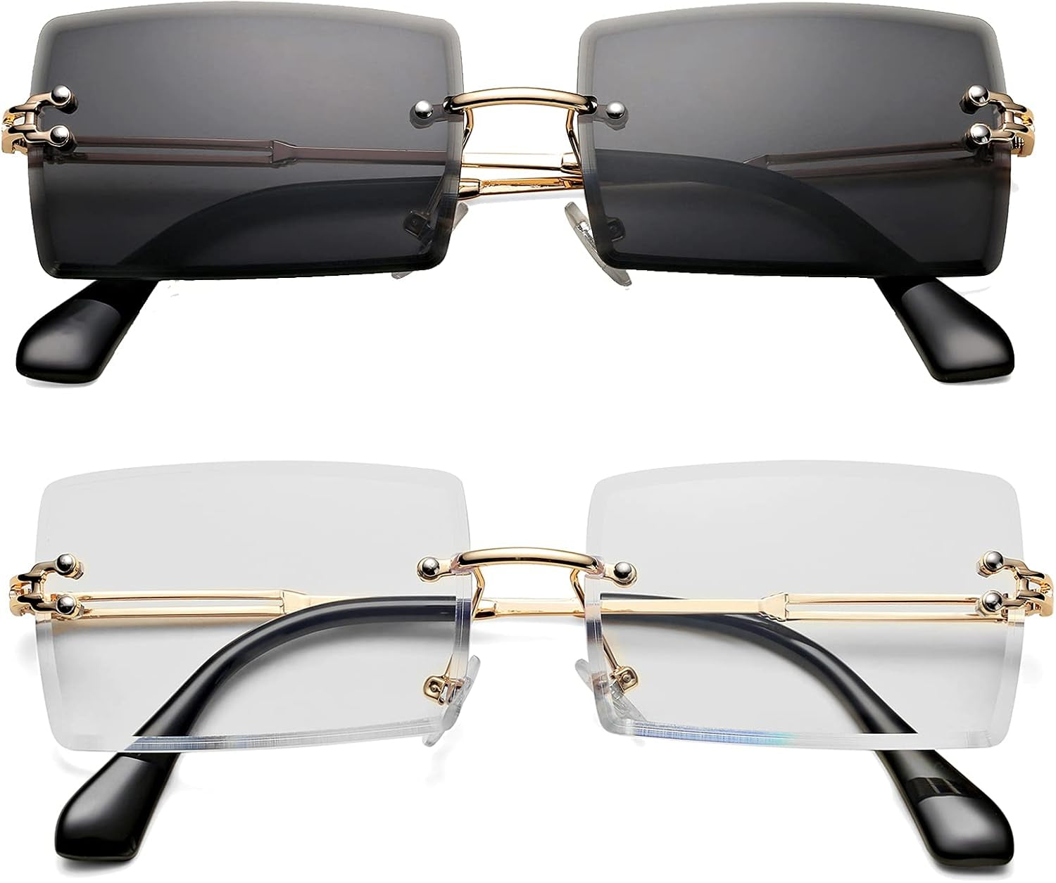 Rectangle Sunglasses for Men/Women Small Rimless Square Shade Eyewear - WORLD TIME VISITS