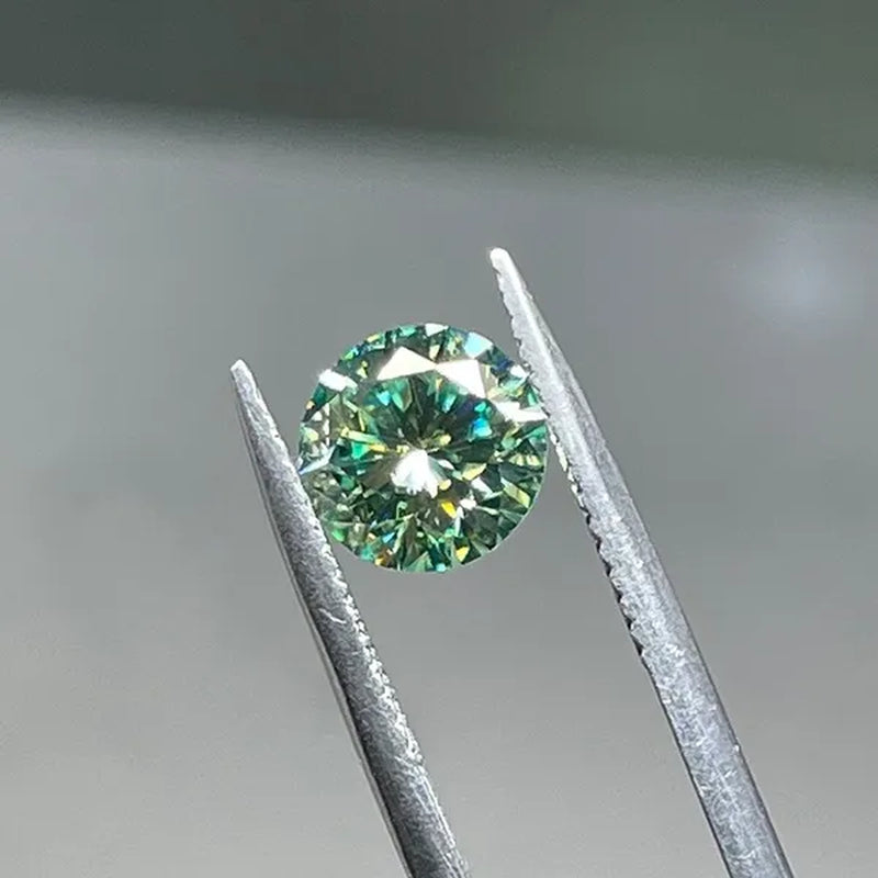With AAAAA certificate Brilliant Loose Moissanite Blue Green Color Round Cut Diamond 6.5 MM 1CT