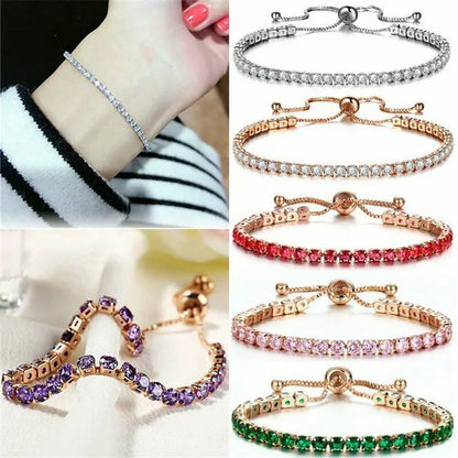European and American Women Exquisite Diamond Crystal Push Pull Bracelet Nine Color Light Luxury Micro-inlaid Zircon Simple Adjustable Student Bracelet for Women crystal bracelet for women - WORLD TIME VISITS