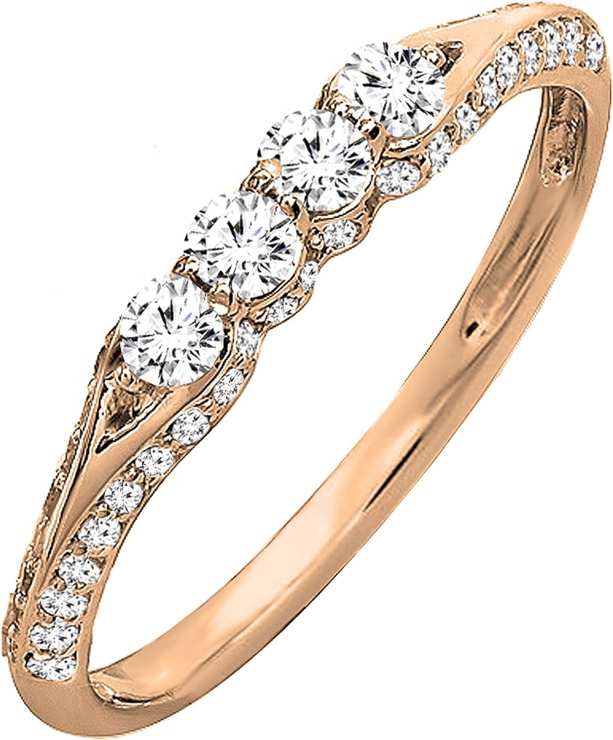 0.50 Carat (Ctw) round White Diamond Ladies Stackable Wedding Ring 1/2 CT, 14K Gold - WORLD TIME VISITS