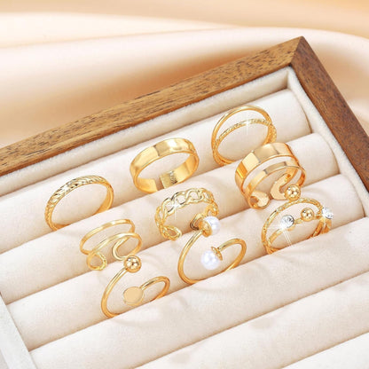 9Pcs Gold Adjustable Rings for Women Stackable Knuckle Ring Set with Pearl Exquisite Simple Fashion Jewelry for Thumb and Knuckles Adjustable Size in Pink Box - WORLD TIME VISITS