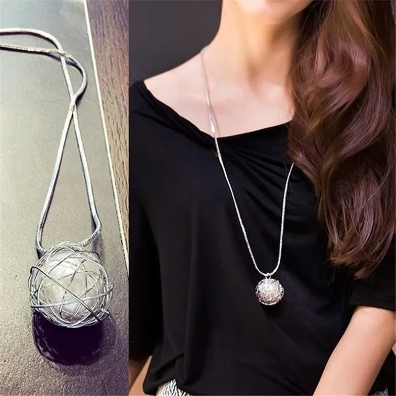 Hot Trendy Elegant Personality Unique Metal Surrounds the Pearl Long Chain Necklace for Women Fashion Romantic Wedding Bridal Necklace Pendant Fine Jewelry