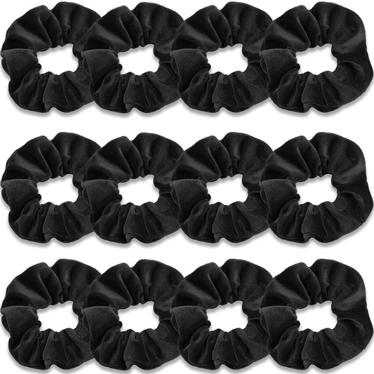 Scrunchies for Women, 12 Pcs Black Velvet Scrunchies for Hair, Soft Ponytail Holder for Girls, Classic Elastic Hair Bands - WORLD TIME VISITS