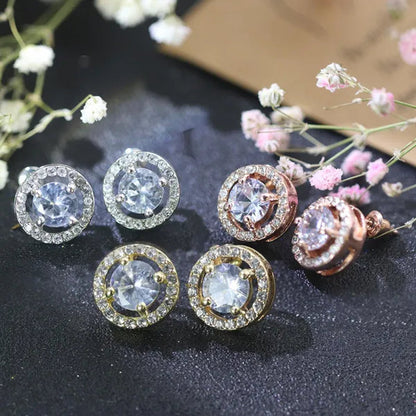 2 Ct Halo Bridal Stud Earrings round White Cubic Zirconia Silver Plated Wedding Engagement Bridesmaid Wedding Jewelry Bridal Jewelry Halo Bridal Studs Bridesmaid Earrings Wedding Cubic Zirconia Studs Rose Gold Plated Zircon Stud Earring