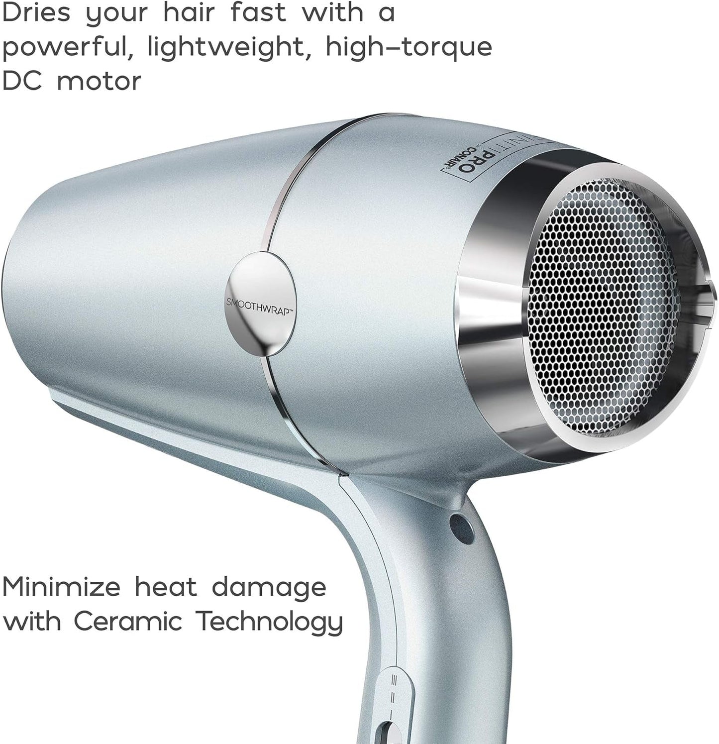 INFINITIPRO by  Smoothwrap Hair Dryer with Diffuser | Blow Dryer for Less Frizz, More Volume and Body | with Advanced Plasma and Ceramic Technology | Mint