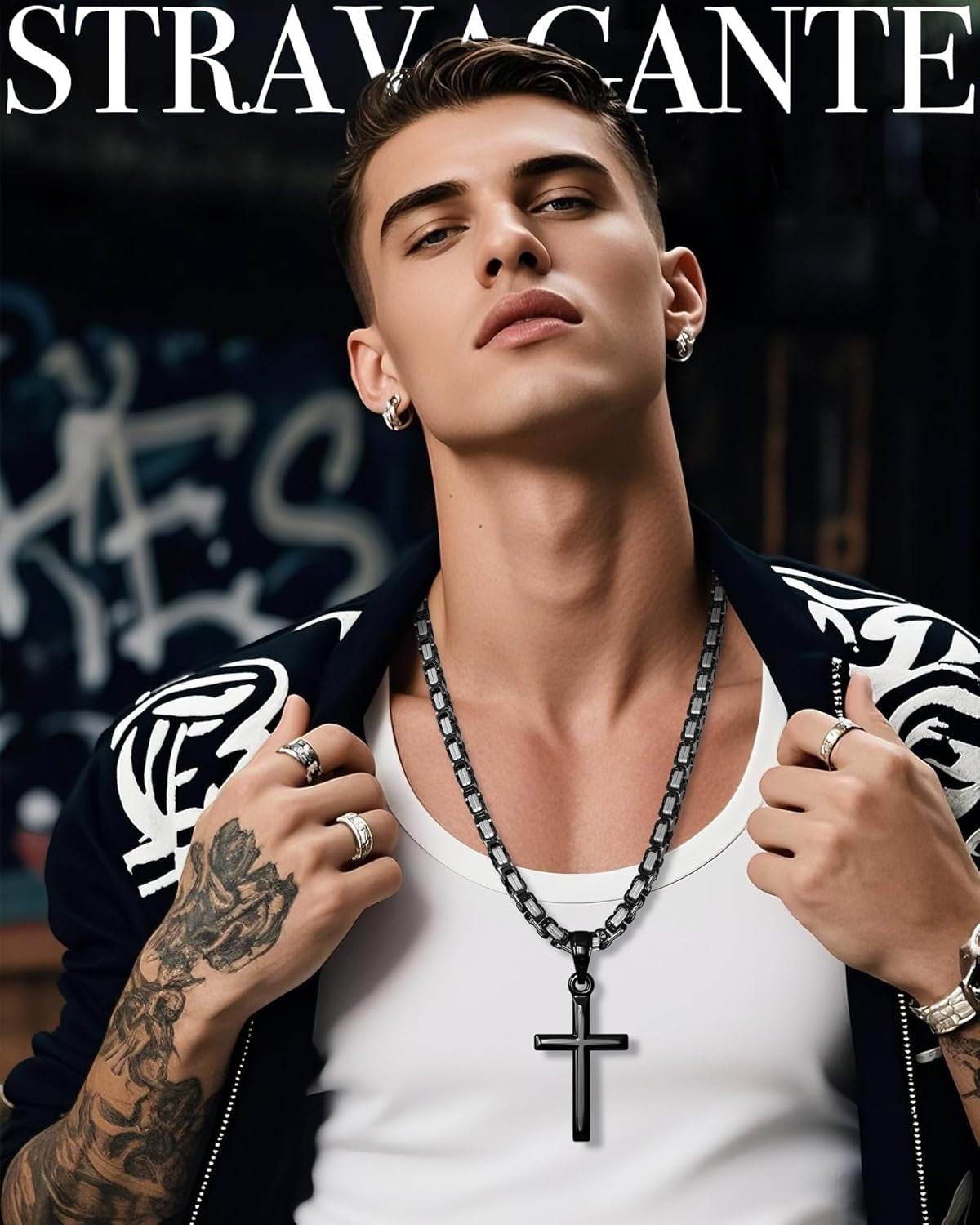 Exquisite Cross Necklace for Men and Women, Silver/Gold/Black Cross Chain with Top-Grade 316L Stainless Steel Cross Pendant, 18-24 Inch Box/Byzantine Chains - WORLD TIME VISITS