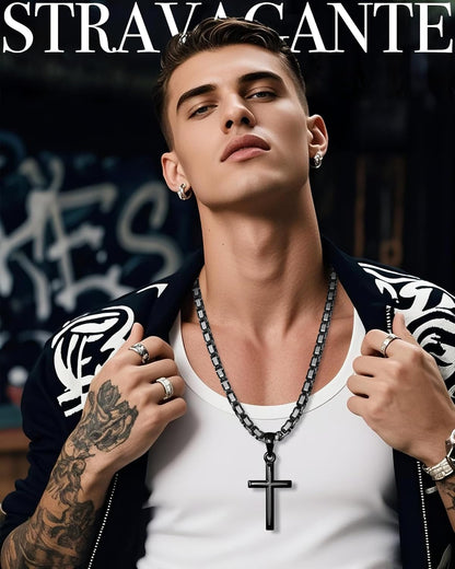 Exquisite Cross Necklace for Men and Women, Silver/Gold/Black Cross Chain with Top-Grade 316L Stainless Steel Cross Pendant, 18-24 Inch Box/Byzantine Chains - WORLD TIME VISITS