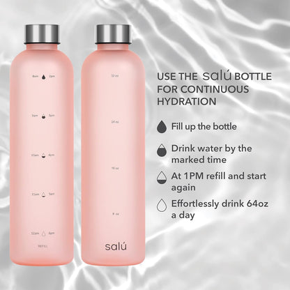 32 Oz Tritan/Bpa-Free Water Bottle W/Time Marker, Pink, Motivational Measurements W/Time & Volume, Frosted Plastic, EXTRA Lid for Gym, Sports, Travel, Fitness, or Work