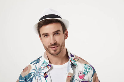 Summer Panama Straw Fedora Hats for Men Women Trilby Hat Foldable Roll up Short Brim Panama Beach Hat