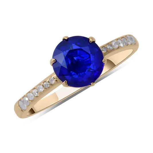 Shop LC LUXORO AAA Blue Spinel White Diamond round 10K Yellow Chunky Solid Real Gold Jewelry Engagement Ring for Women Ct 1.4 G-H Color I3 Clarity Gifts for Women