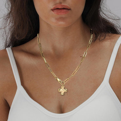 Chunky Cross Necklace for Women Trendy 14K Gold Silver Plated Statement Big Cross Pendant Paperclip Chain Charm Necklaces Religious Faith Easter Basket Stuffers Baptism Costume Jewelry Gift