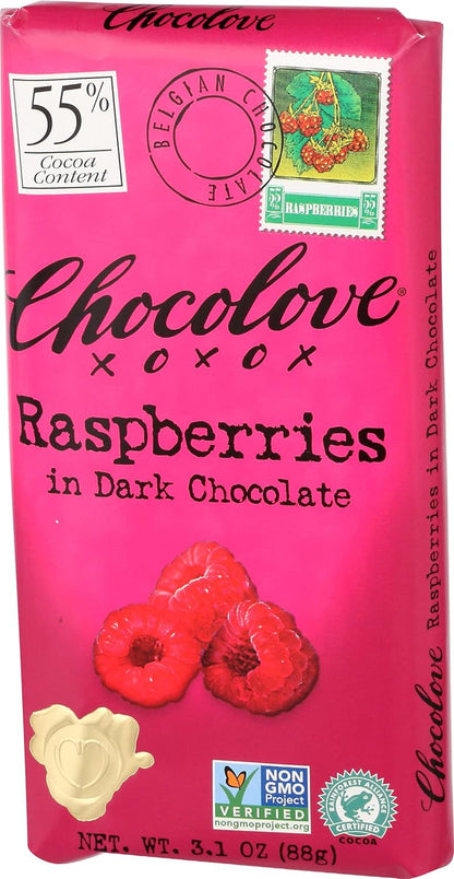 Xoxo Raspberries in Dark Chocolate Bar -- 3.1 Oz