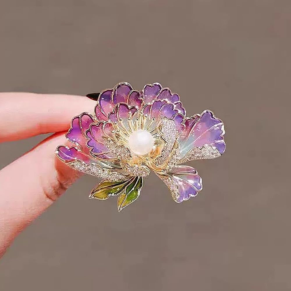 Dainty Flower Brooch Pins for Women Graceful Cubic Zircon Peony Pearl Enamel Badges Lapel Pins Trendy Banquet Prom Dress Jewelry Accessories Gift