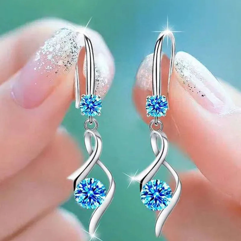 Fashion Women Girl 925 Pure Silver Earrings Female Zircon Rotary Tassel Earrings Gift Jewellery
