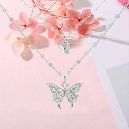 Delicate and Creative Women's Zircon Necklace Butterfly Necklace Double Layer Necklace Women's Geometric Necklace Butterfly Necklace Fashion Women's Jewelry Accessories Festival Wedding Engagement Valentine's Day Anniversary Gift Christmas Gift Jewelry